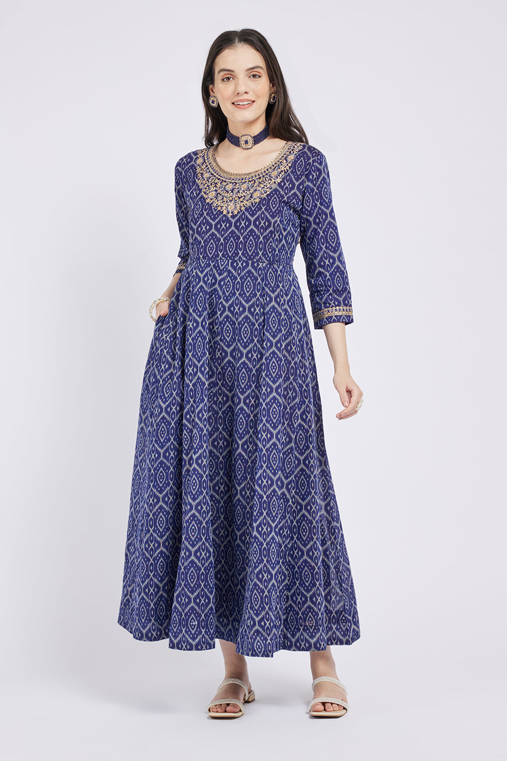 Span Blue Viscose Festive Gown