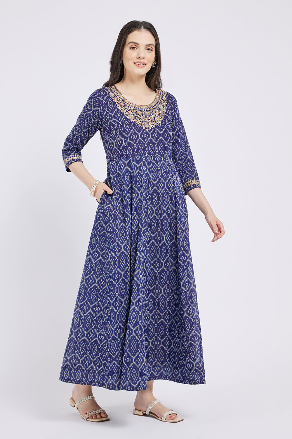 Span Blue Viscose Festive Gown