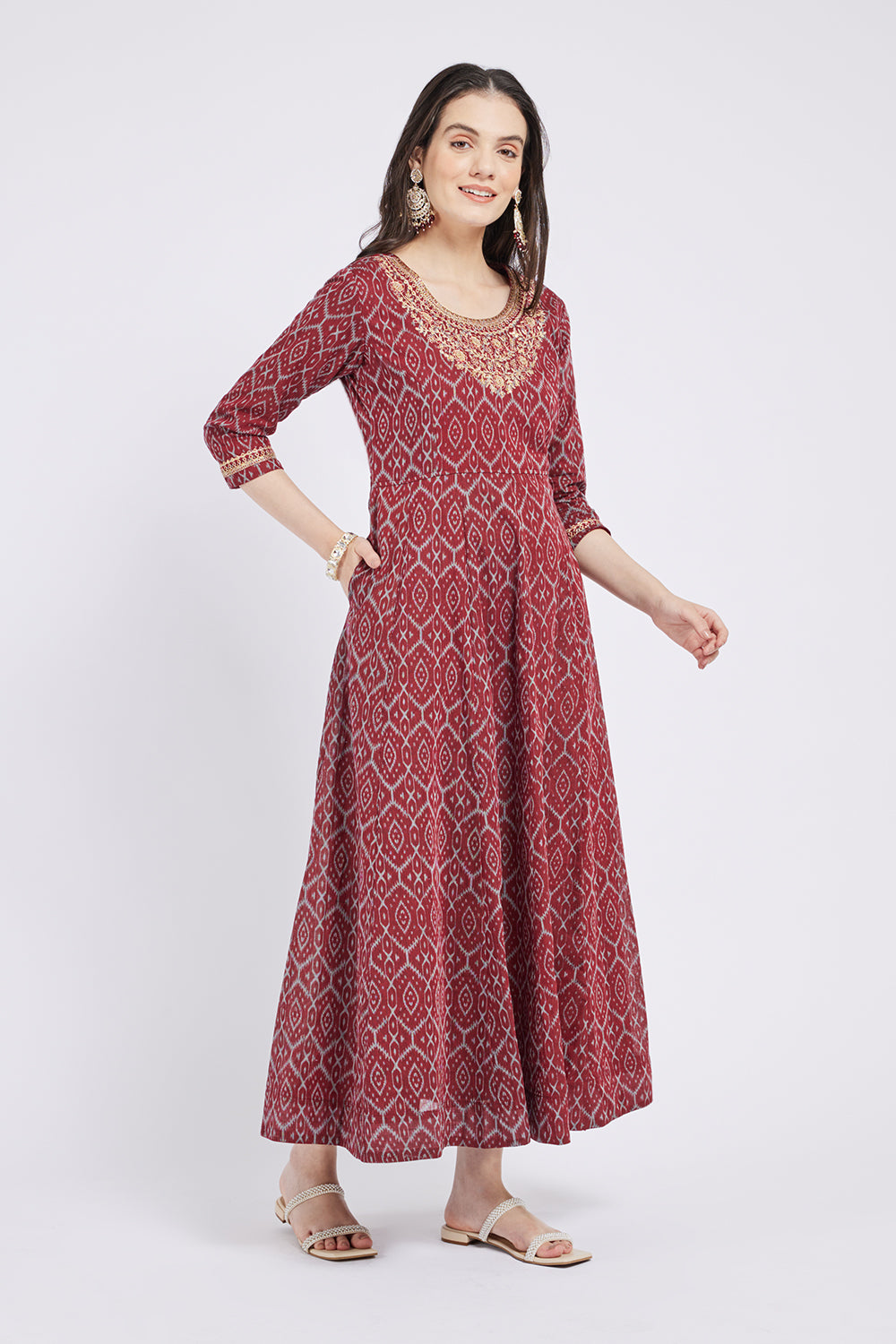 Span Burgundy Viscose Festive Gown