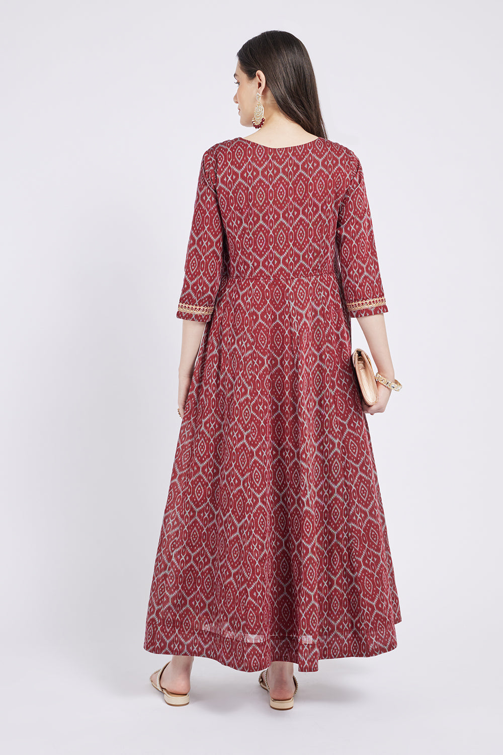 Span Burgundy Viscose Festive Gown