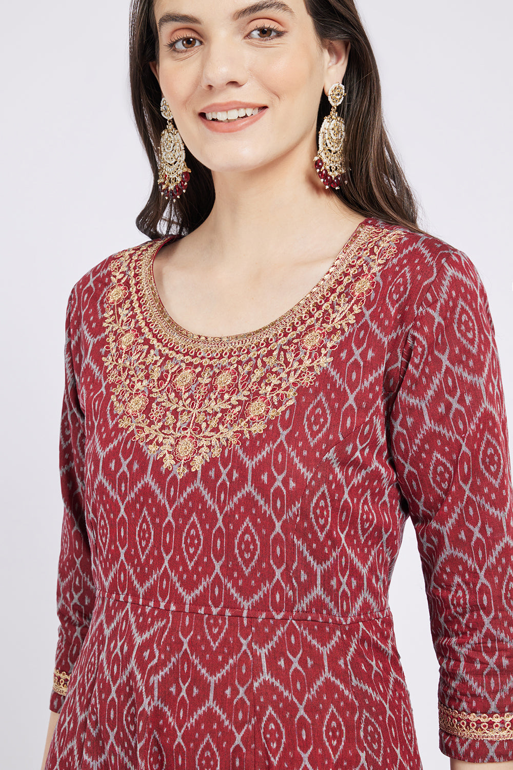 Span Burgundy Viscose Festive Gown