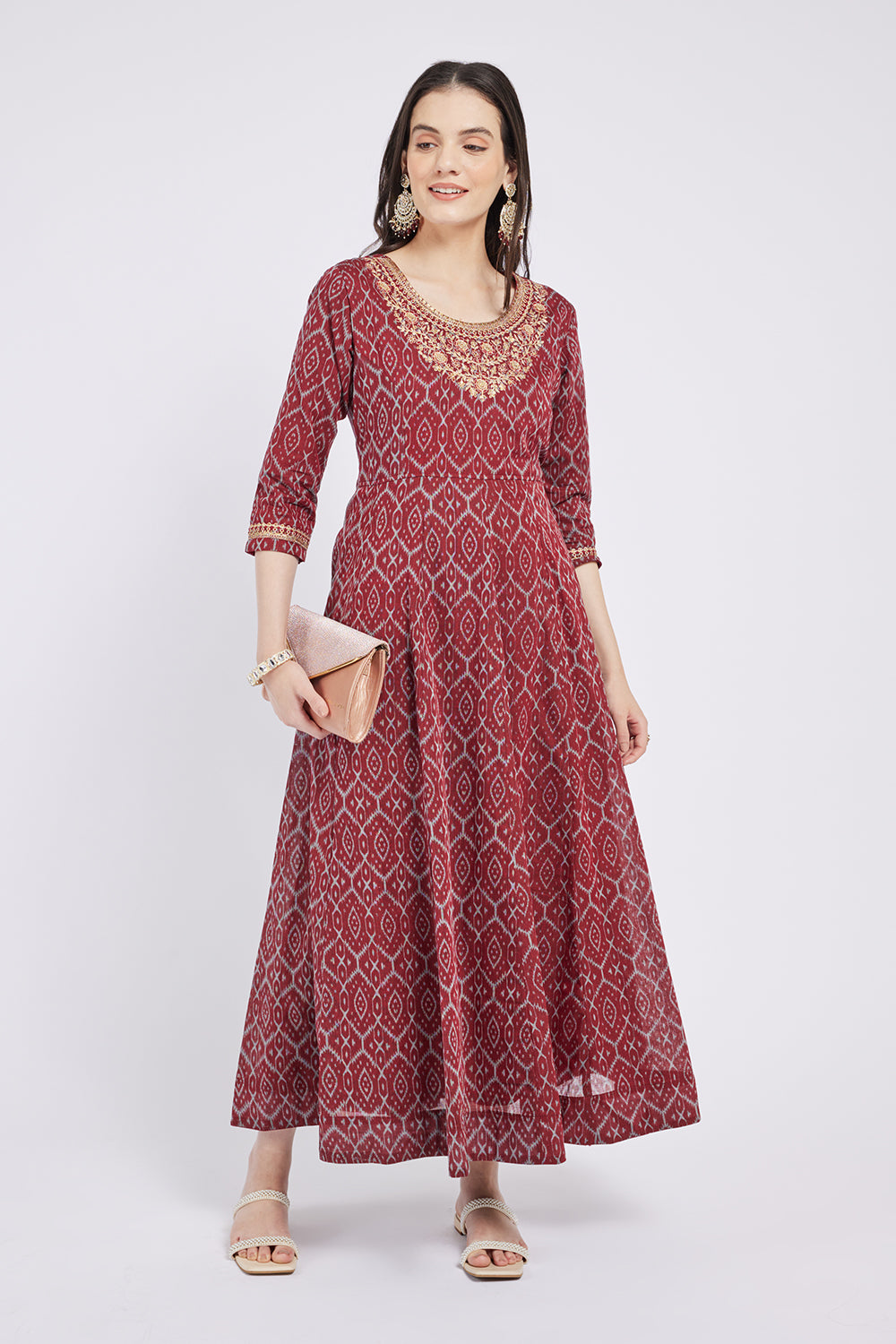 Span Burgundy Viscose Festive Gown