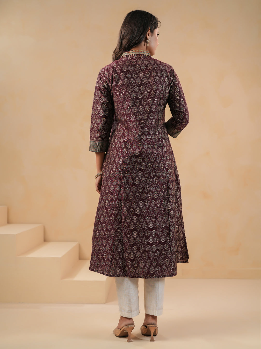 Span Wine Deep V Silk Kurta Set