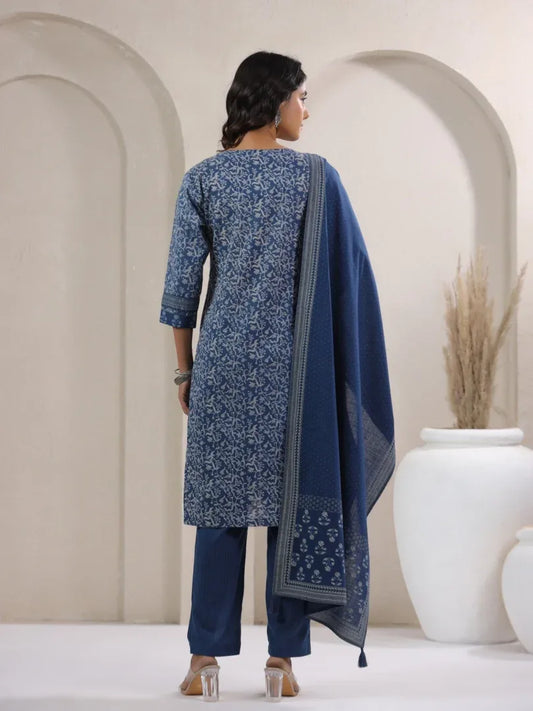 Span Blue Round Neck Cotton Kurta