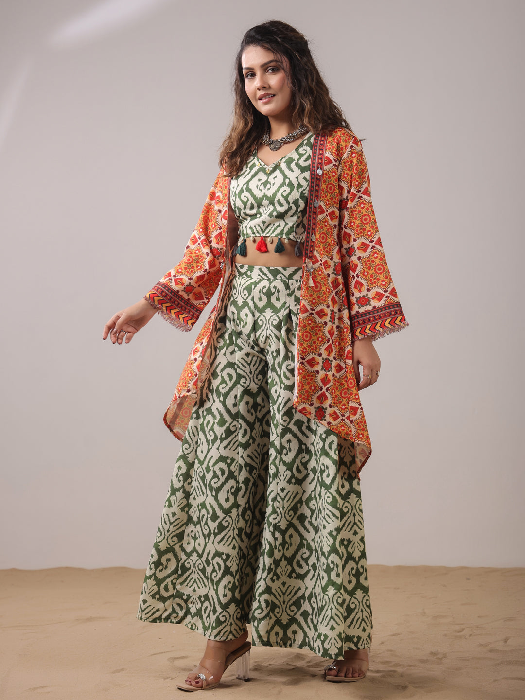 Span Green V Neck Viscose 3PCS Set