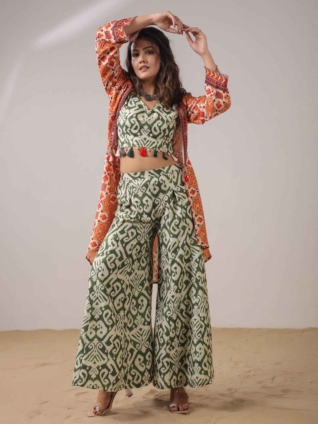 Span Green V Neck Viscose 3PCS Set