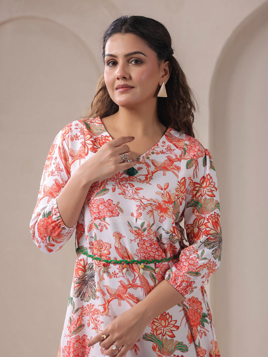 Span White V Neck Viscose Gown