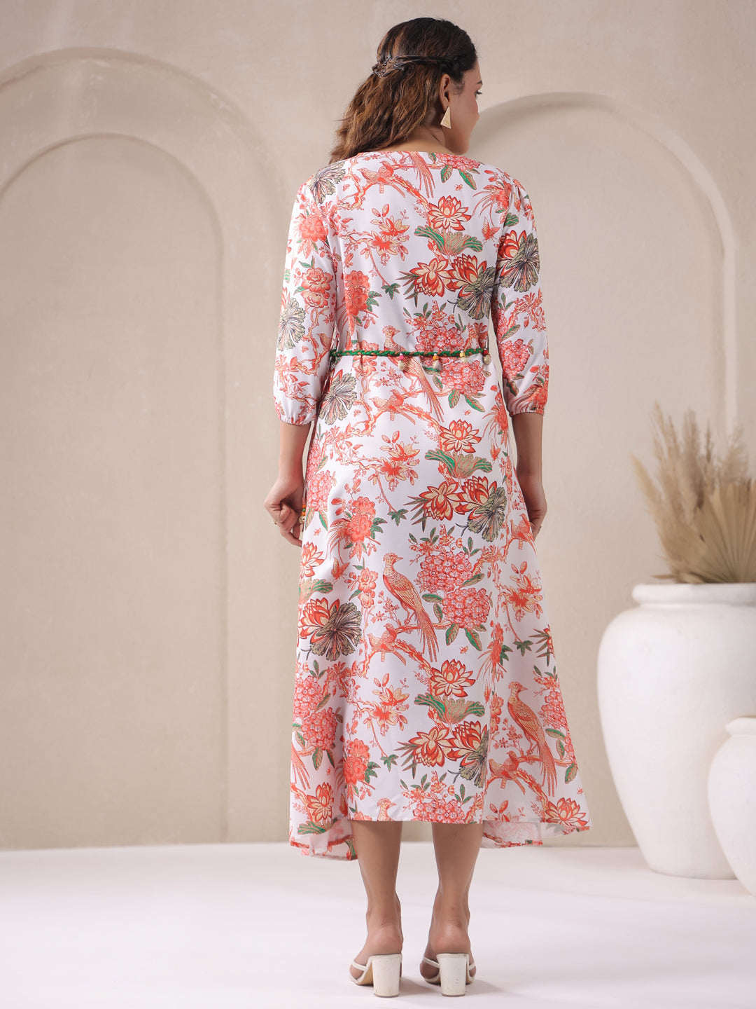 Span White V Neck Viscose Gown