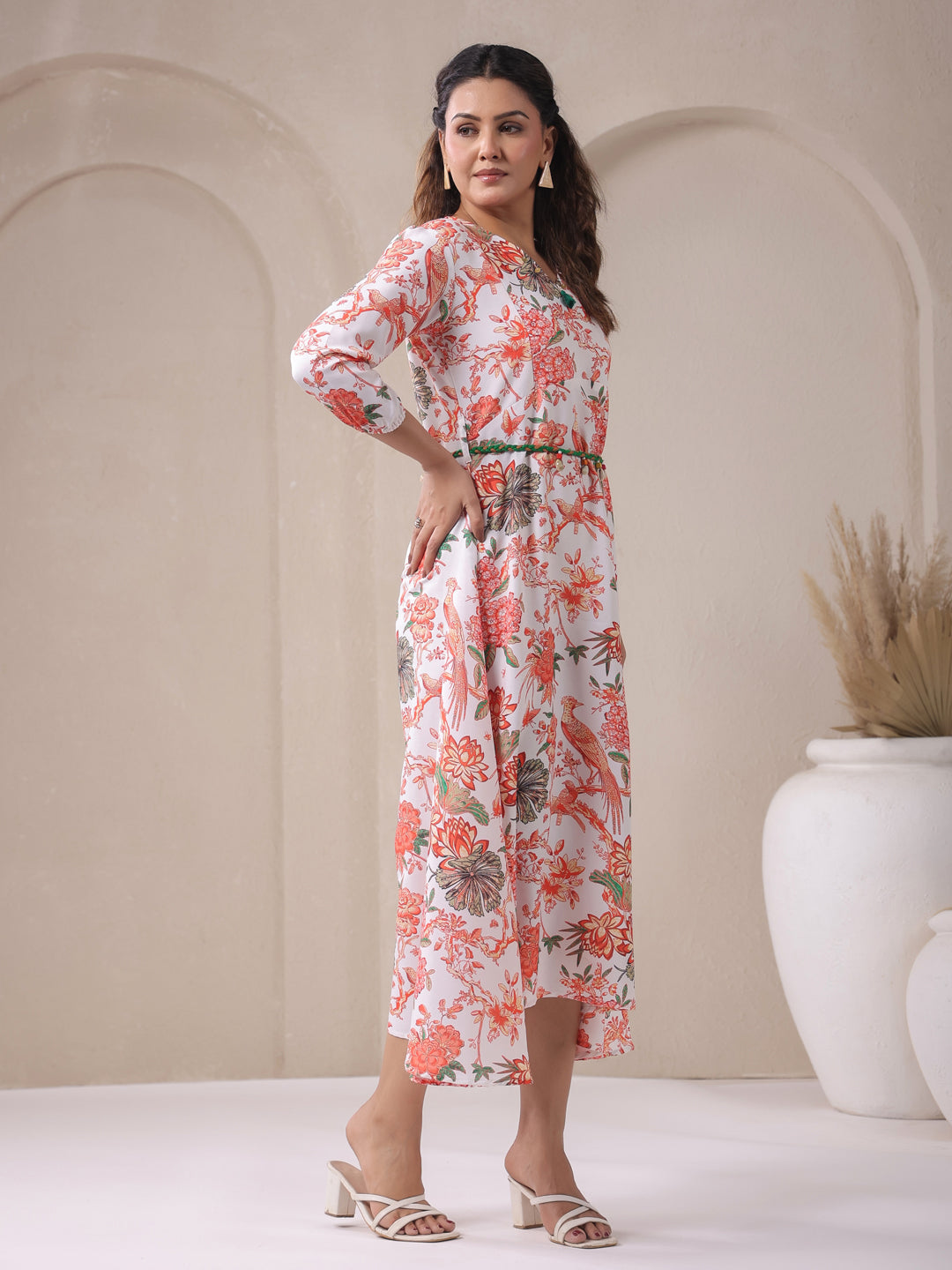 Span White V Neck Viscose Gown