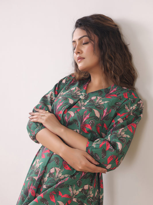 Span Green V Neck Visocse Gown