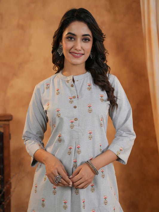 Span Grey Mandarin Cotton Co-Ord Set