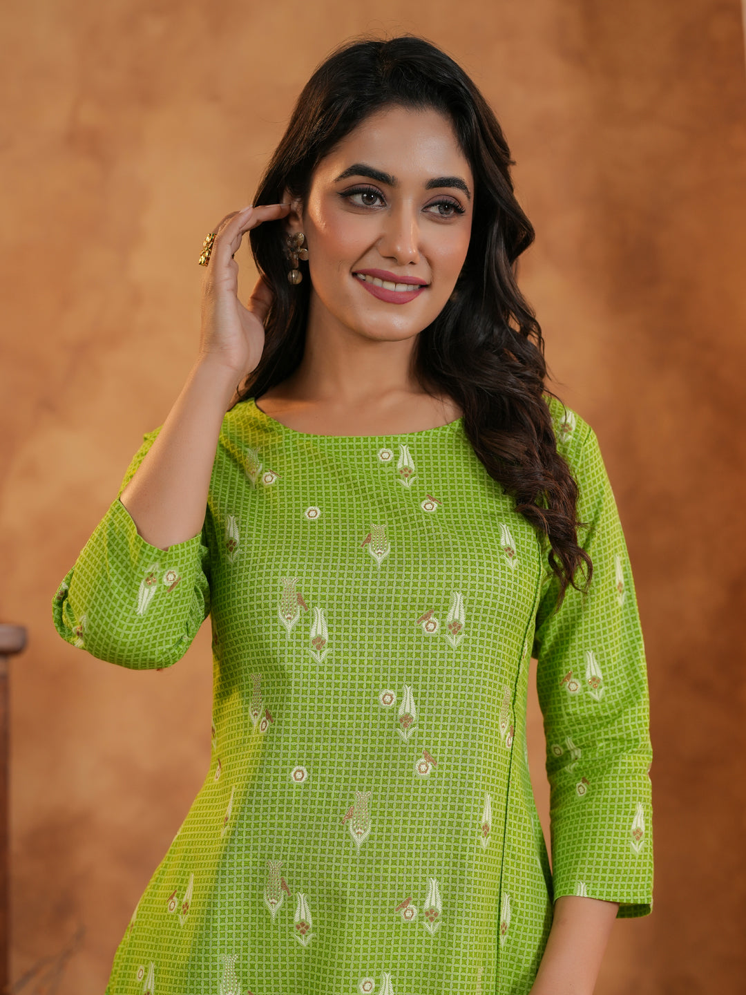 Span Green Round Neck Cotton Kurta Set