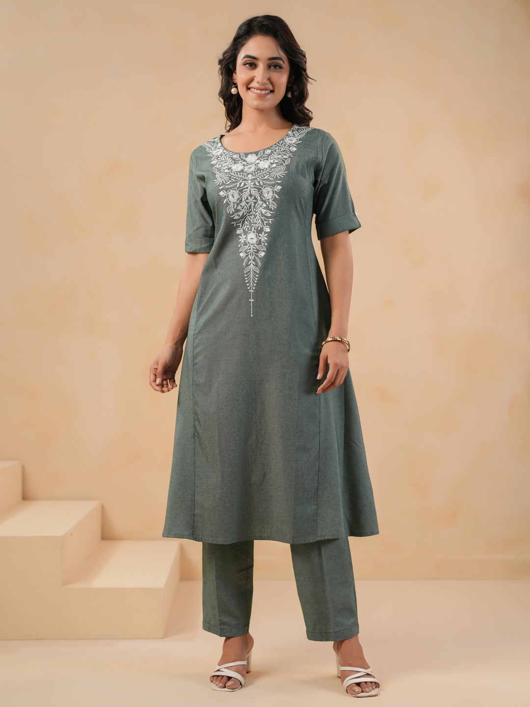 Span Green Round Neck Cotton Co-Ord Set