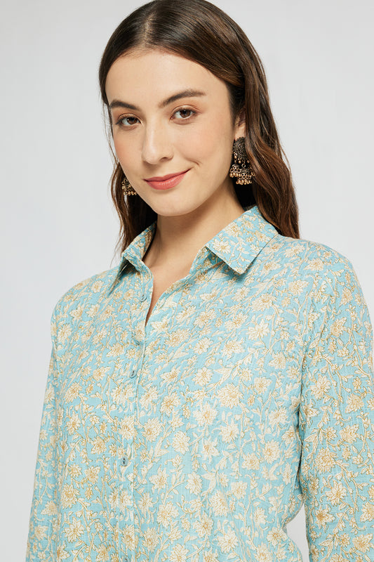 Span Ivory Collard Cotton Casual Kurta