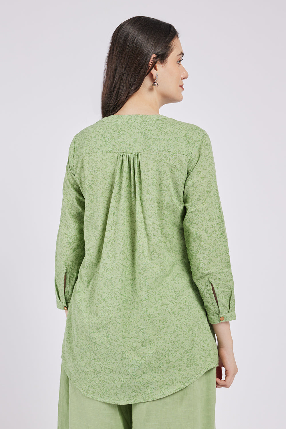 Span Green Mandarin Cotton Short Kurta