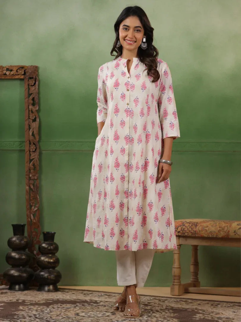 Span White Mandarin Cotton Kurta Set