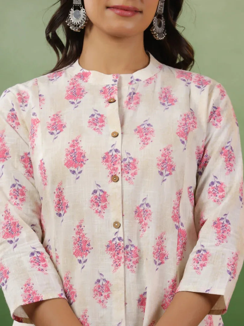 Span White Mandarin Cotton Kurta Set