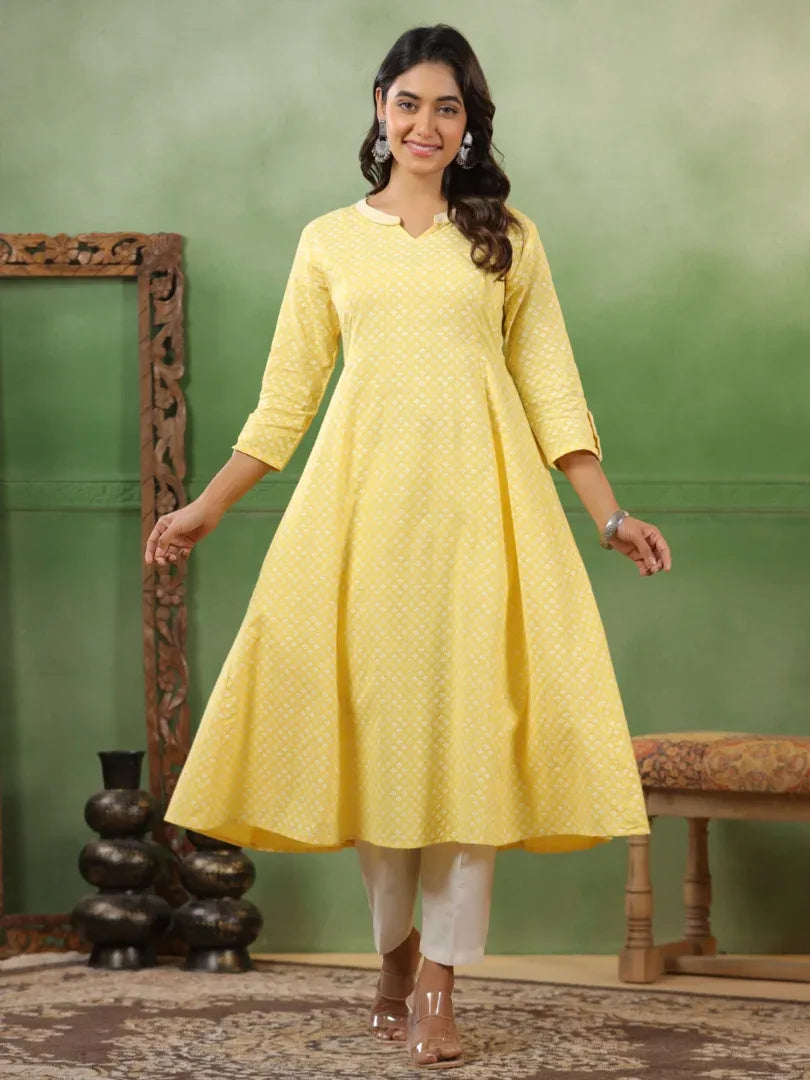 Span Yellow Mandarin Cotton Kurta Set