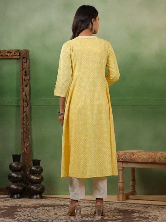Span Yellow Mandarin Cotton Kurta Set
