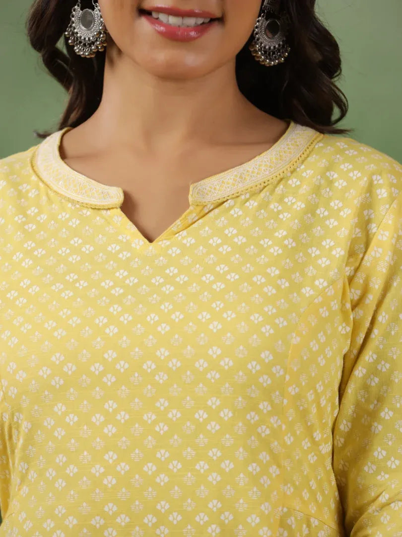 Span Yellow Mandarin Cotton Kurta Set