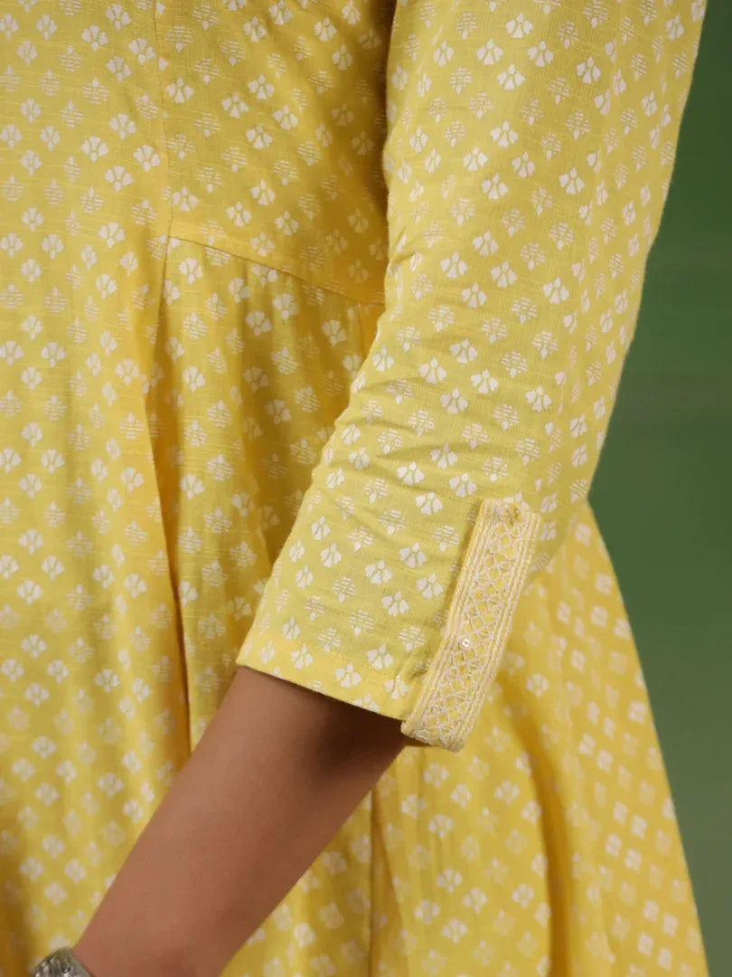 Span Yellow Mandarin Cotton Kurta Set