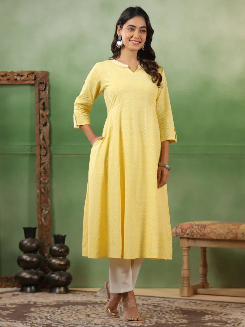 Span Yellow Mandarin Cotton Kurta Set