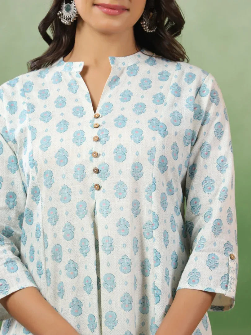 Span White Mandarin Cotton Kurta Set