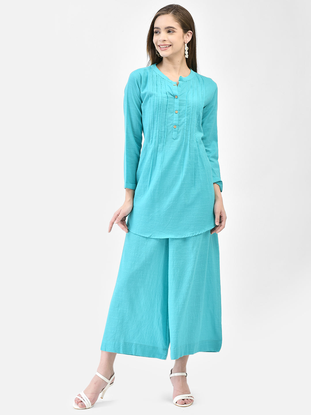 Span Blue Mandarin Cotton Short Kurta