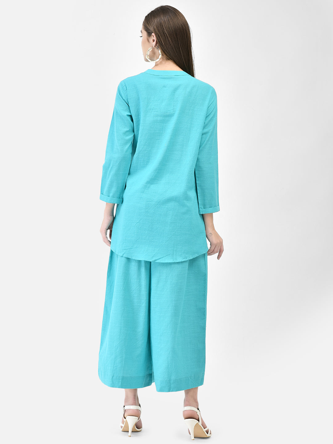 Span Blue Mandarin Cotton Short Kurta