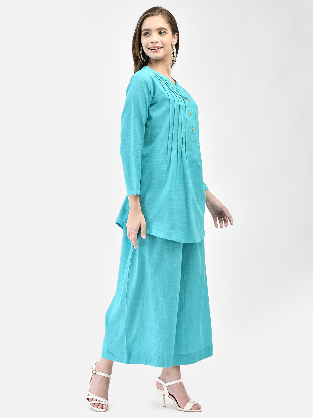 Span Blue Mandarin Cotton Short Kurta
