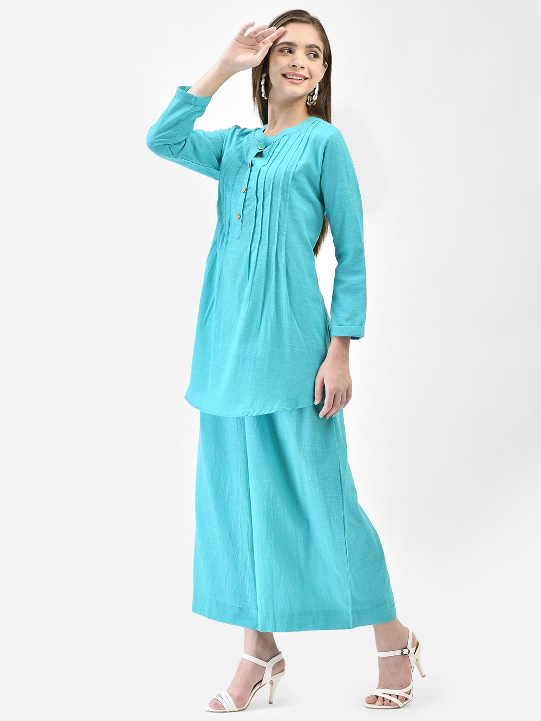 Span Blue Mandarin Cotton Short Kurta