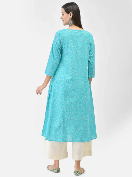 Span Blue V-Neck Cotton Kurta