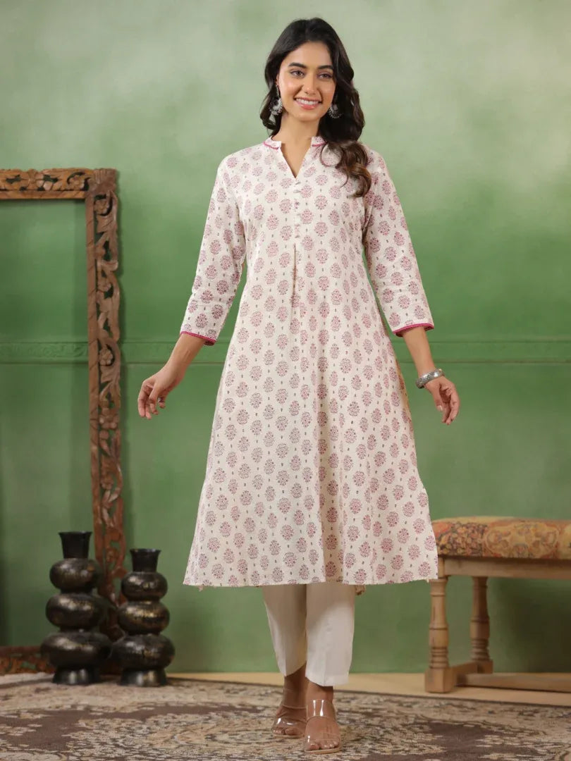 Span White Mandarin Cotton Kurta Set