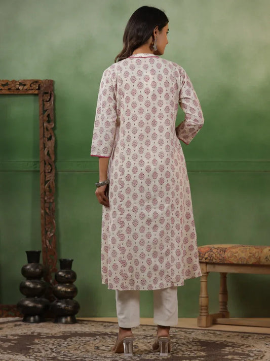Span White Mandarin Cotton Kurta Set