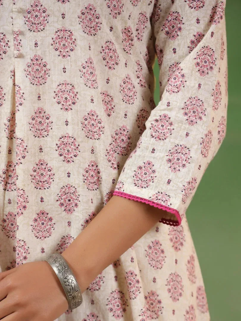 Span White Mandarin Cotton Kurta Set