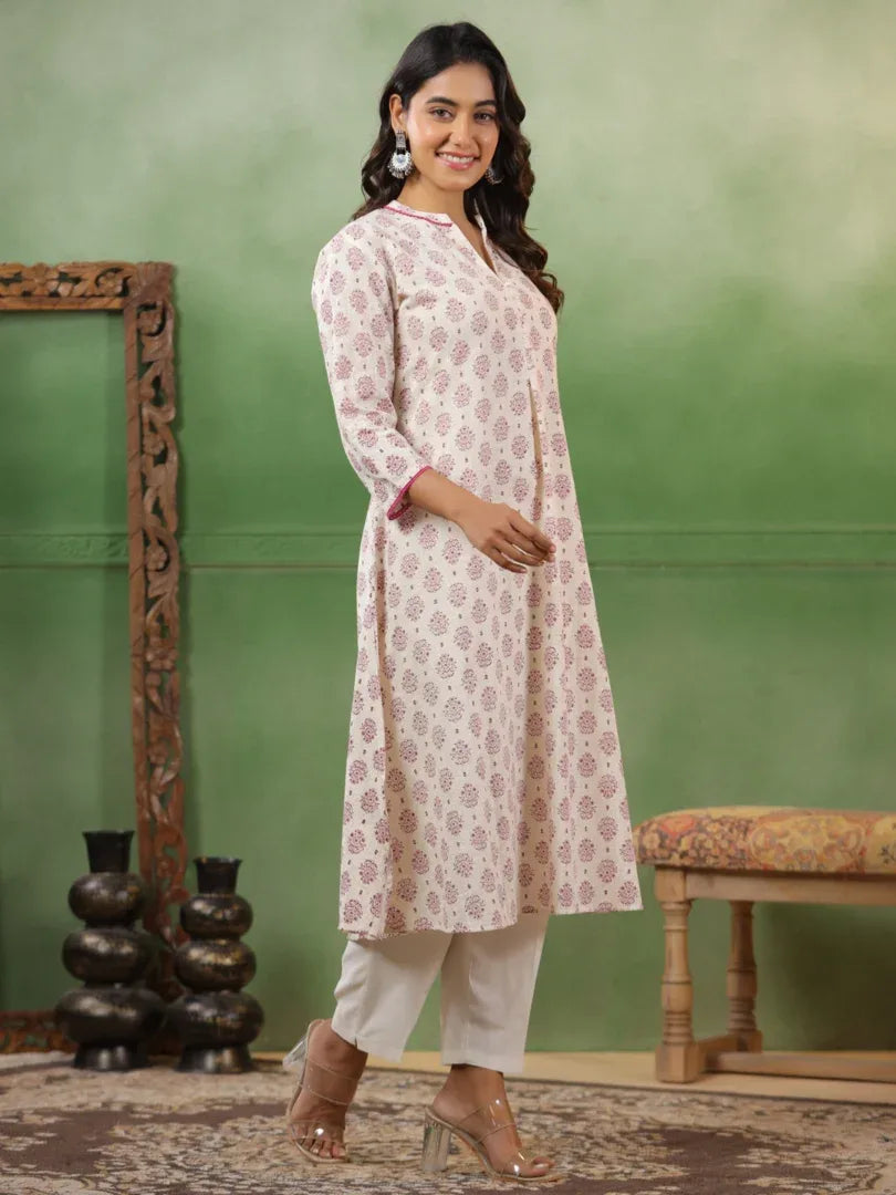 Span White Mandarin Cotton Kurta Set