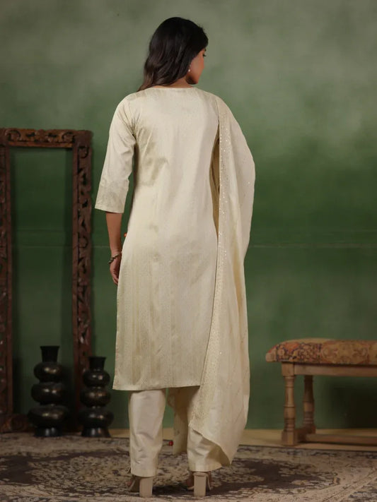 Span White Silk Kurta Set with Dupatta