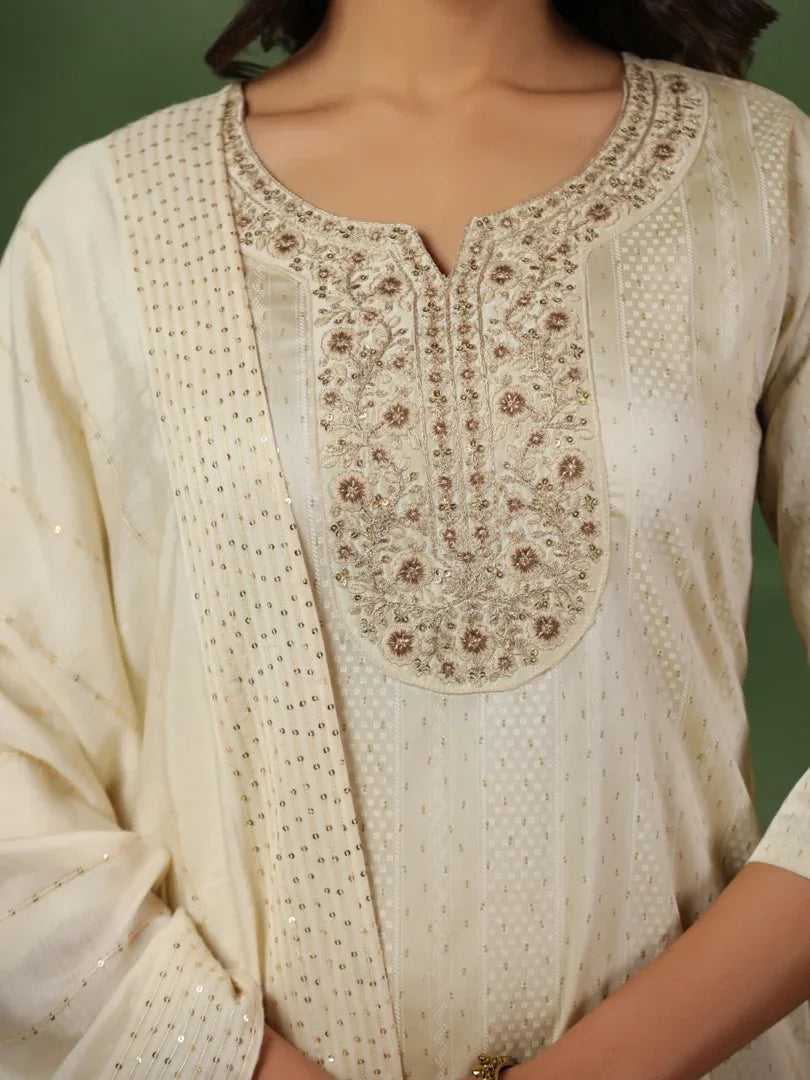 Span White Silk Kurta Set with Dupatta