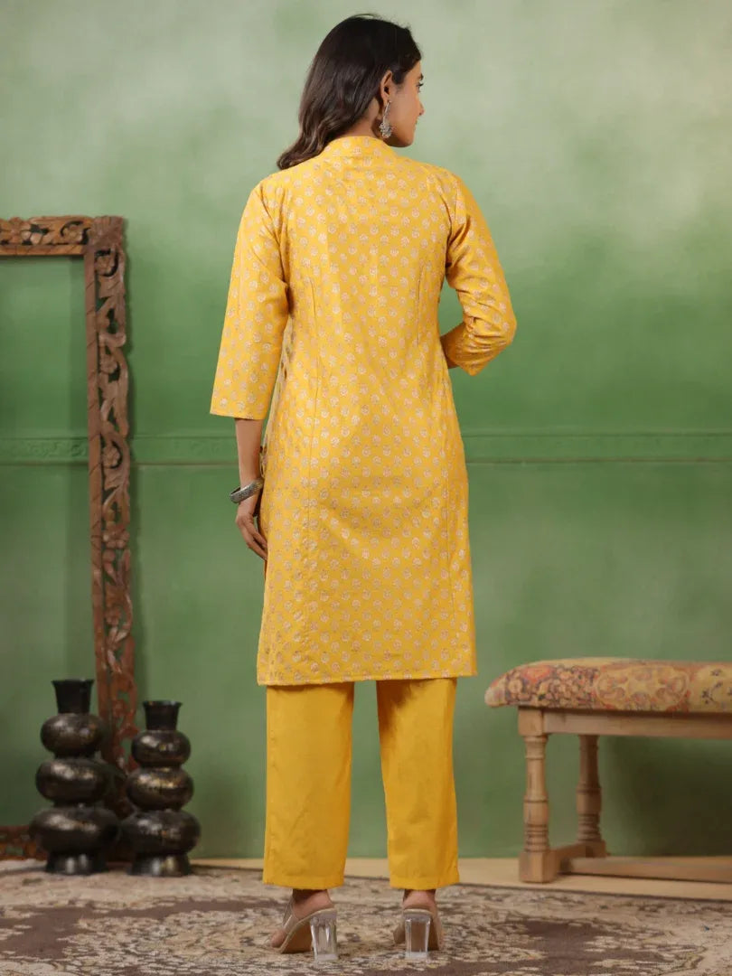 Span Yellow V-Neck Festive Co-Ord Set