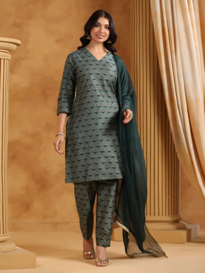 Span Green Silk Kurta Set with Dupatta
