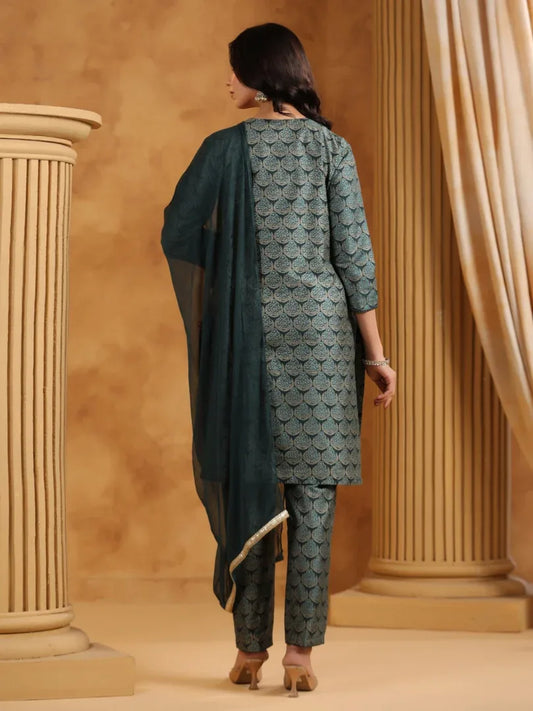 Span Green Silk Kurta Set with Dupatta