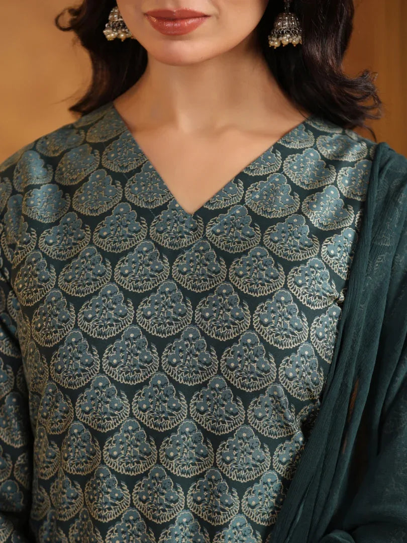 Span Green Silk Kurta Set with Dupatta