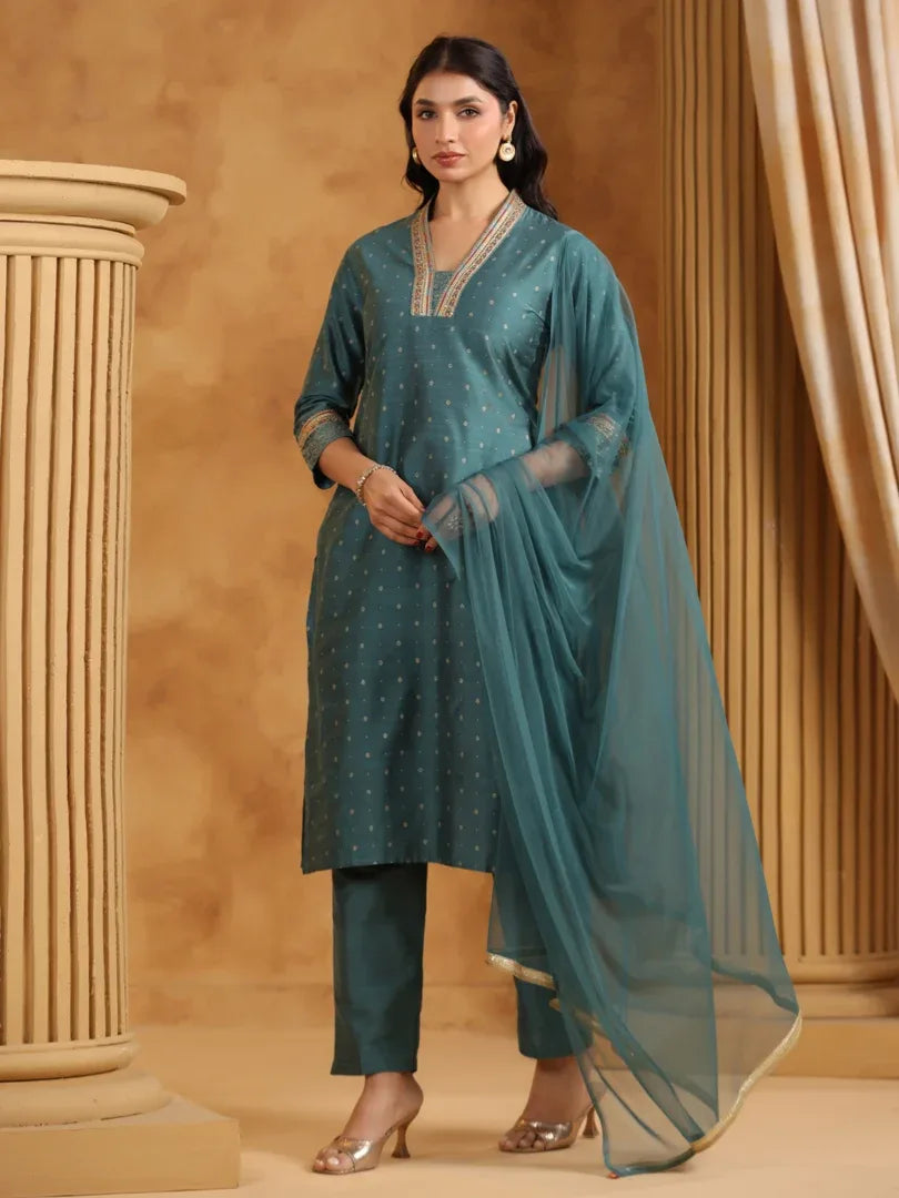 Span Green Silk Kurta Set with Dupatta