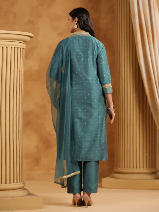 Span Green Silk Kurta Set with Dupatta