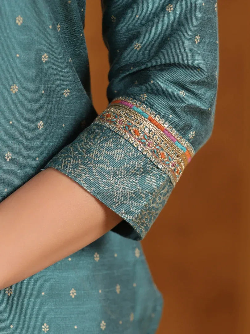 Span Green Silk Kurta Set with Dupatta