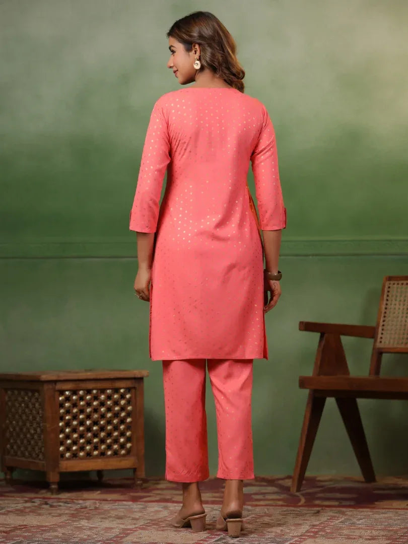 Span Pink Round Neck Kurta Set