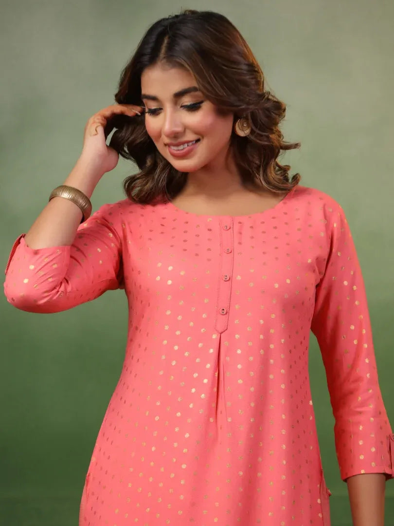 Span Pink Round Neck Kurta Set