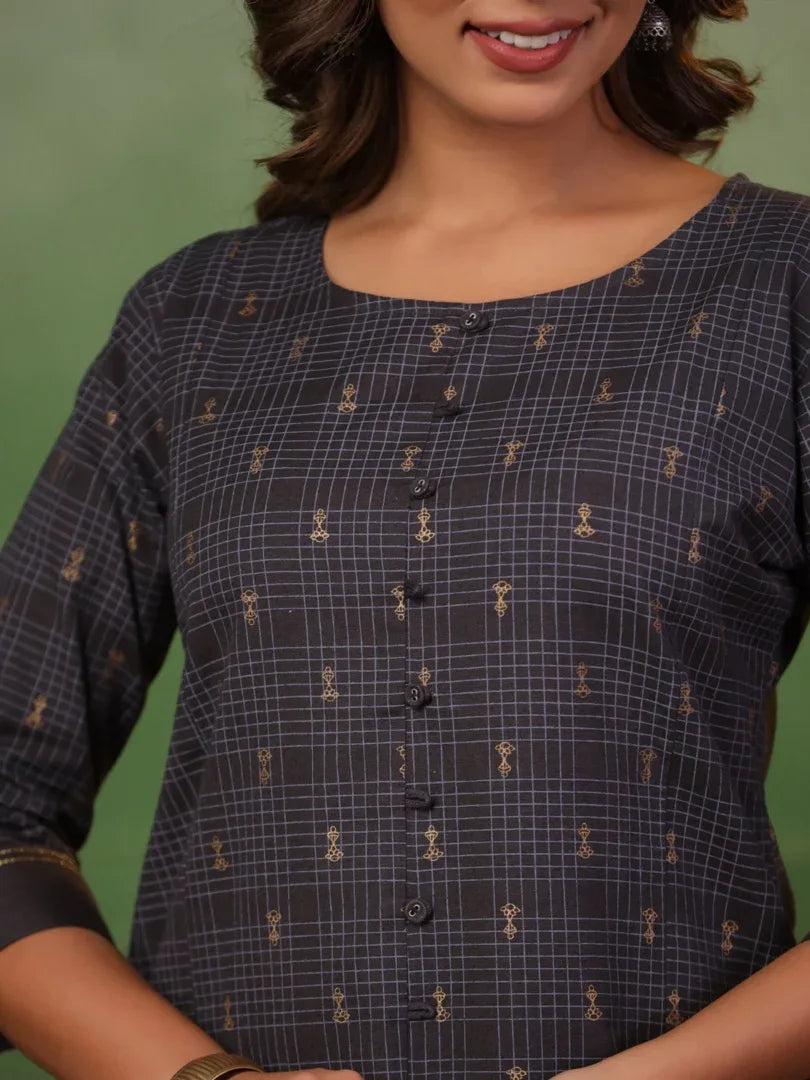 Span Grey Round Neck Kurta Set