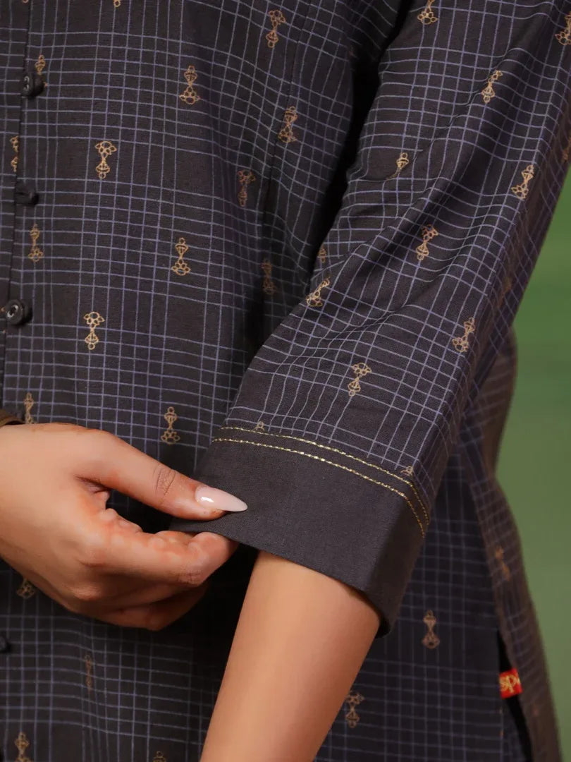 Span Grey Round Neck Kurta Set