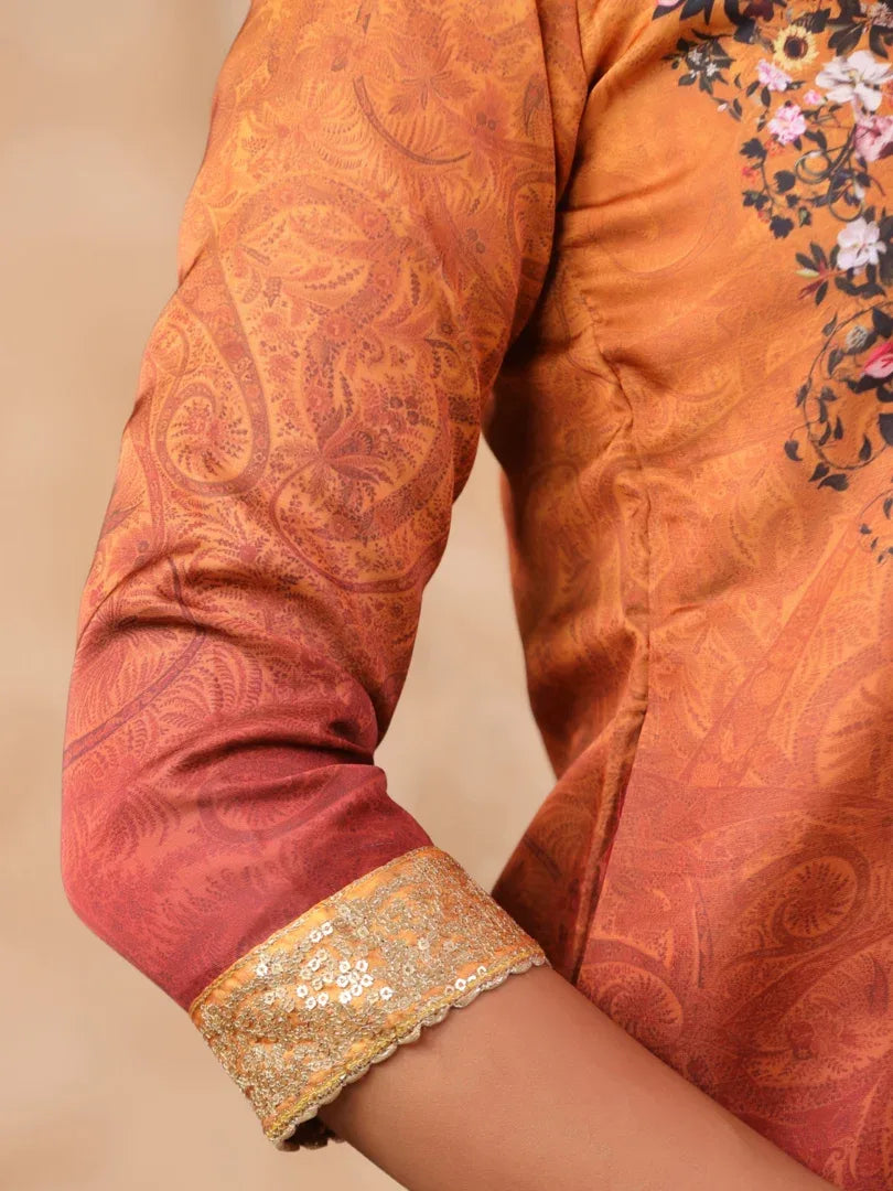Span Maroon Round Neck Kurta Set with Dupatta